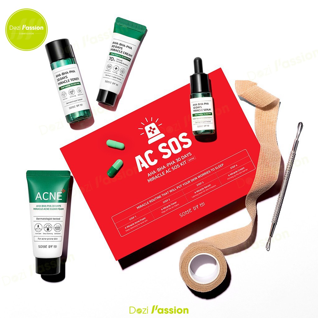 Bộ Kit 4 sản phẩm dưỡng da giảm mụn Some By Mi AHA - BHA - PHA 30 Days Miracle AC SOS Kit 5.0