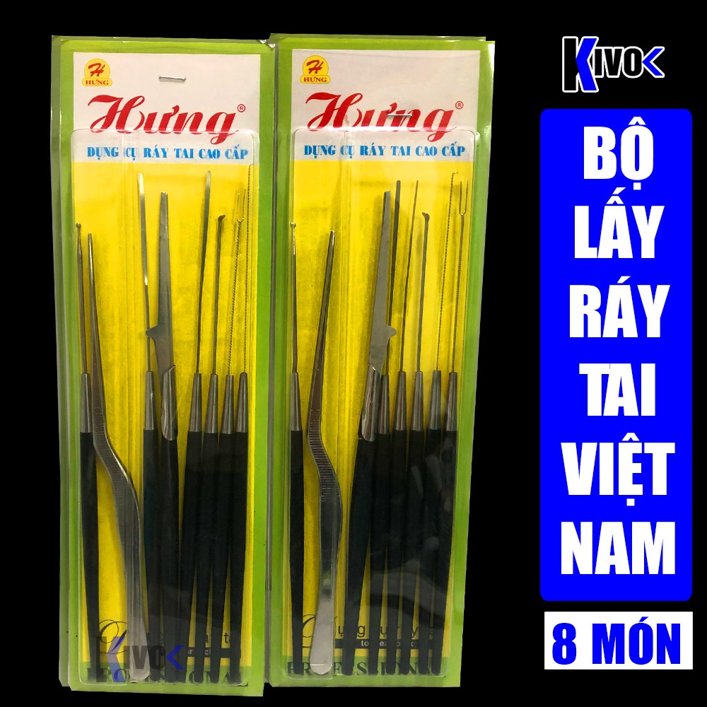 Bộ Lấy Ráy Tai Cao Cấp Chuyên Nghiệp HƯNG 8 Món - Bộ Dụng Cụ Lấy Ráy Tai Inox thông minh cho bé ( trẻ em) /người lớn