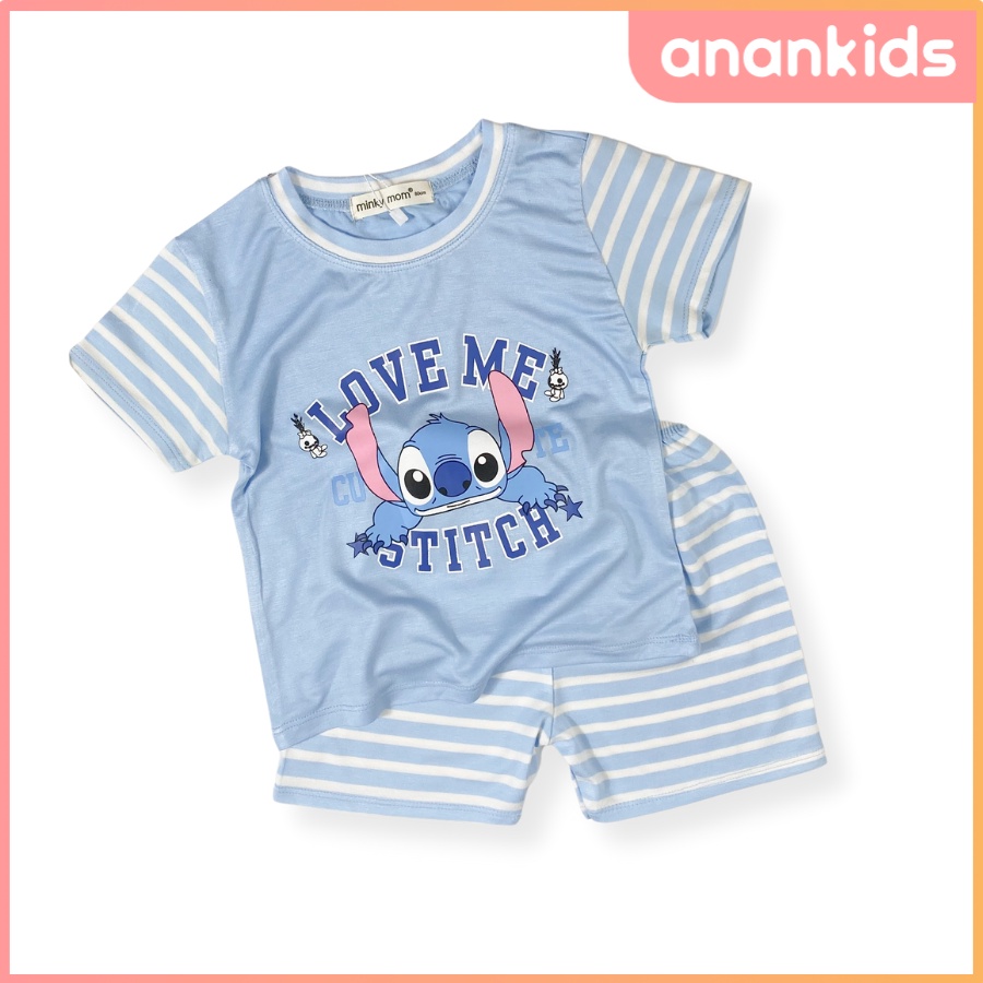 Bộ Thun Lạnh Cộc Tay Cho Bé Trai Bé Gái 8-19kg -TN-IN79 Kẻ Sọc In Hoạt Hình Chất Vải Thoáng Mát