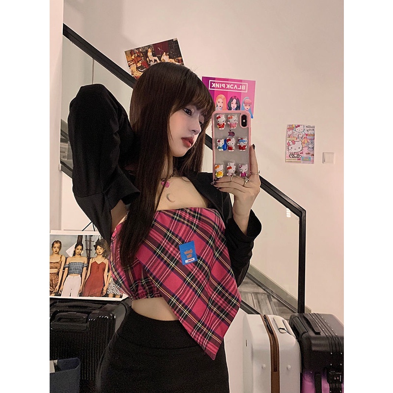 Bộ Áo Ống Kẻ Sọc + Áo Khoác Cardigan Tay Dài Thiết Kế Quyến Rũ Cho Nữ