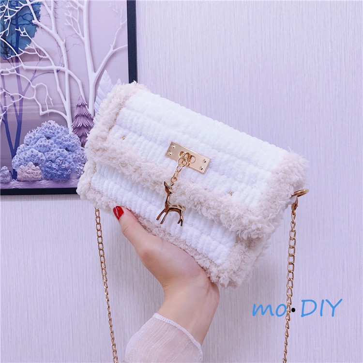 Túi xách tự đan lông xù đeo vai cá tính , DIY, túi handmade