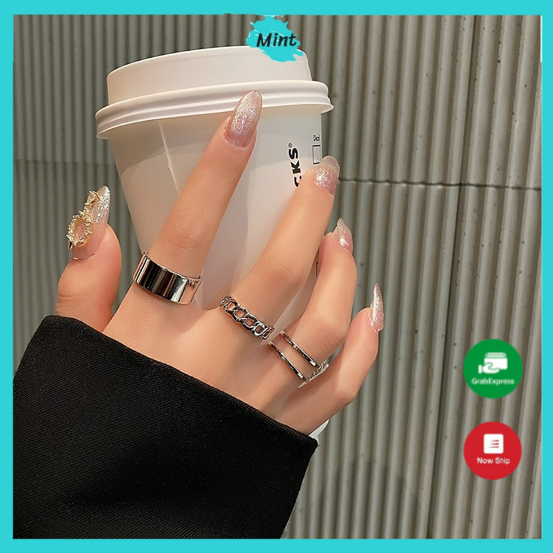 Set Nhẫn 3 Món ❤️FREESHIP❤️ Bộ Nhẫn Bản To Phong Cách Hàn Quốc Chất Liệu Hợp Kim Mạ Bạc, Bộ Nhẫn Hàn Quốc