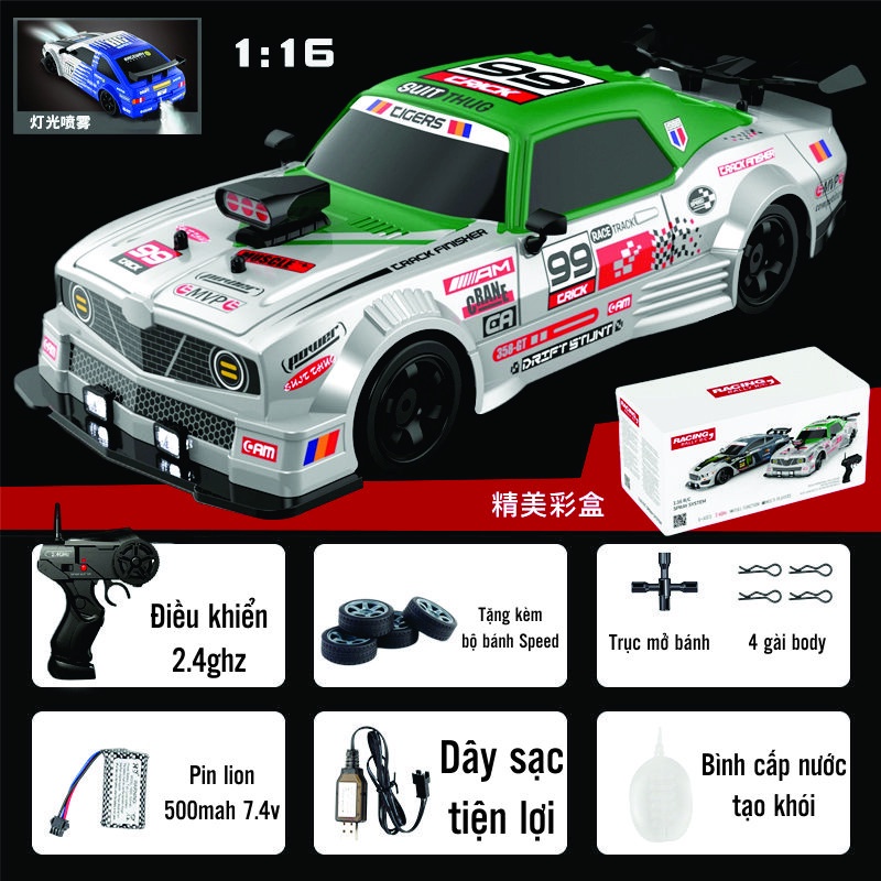 Xe Drift điều khiển từ xa tốc độ cao RC Japan 1/16 4WD 30km/h có chức năng tạo khói bản mới 2023  - xe đua tốc độ cao