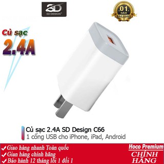 Củ sạc SD C66 cổng USB 2.4A, cóc sạc dùng cho iPhone, iPad, Android - Chính thumbnail