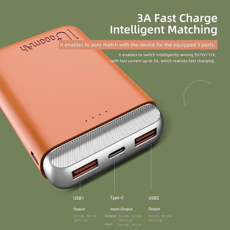 Pin sạc dự phòng hỗ trợ sạc nhanh 18W dung lượng 10.000 mAh 2 cổng USB và 1 cổng Type-C hiệu Rock P71 - Hàng chính hãng