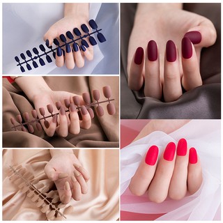 Set 24 Móng Tay Giả Màu Trơn Nhiều Màu Xinh Xắn