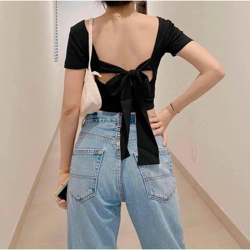 áo croptop thun gân cột dây sau ( miitee top ) siêu đẹp ạ