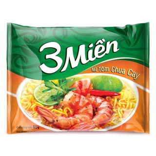 Combo 5 gói mì 3 miền tôm chua cay 65g, mì gói ăn liền