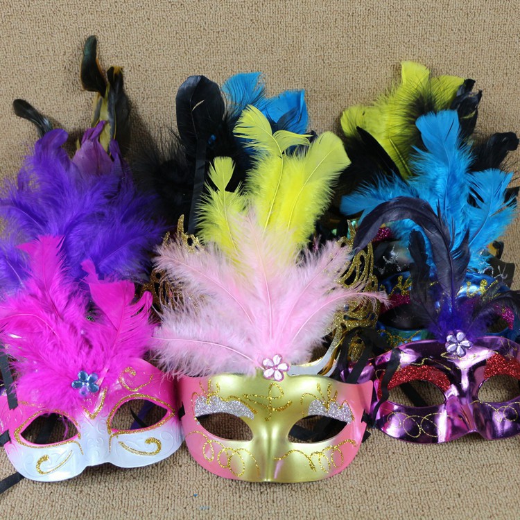Mặt nạ lông vũ đơn giản-Mặt nạ che nửa mặt chơi Trung thu hoặc hóa trang lễ hội halloween dùng cho nam và nữ