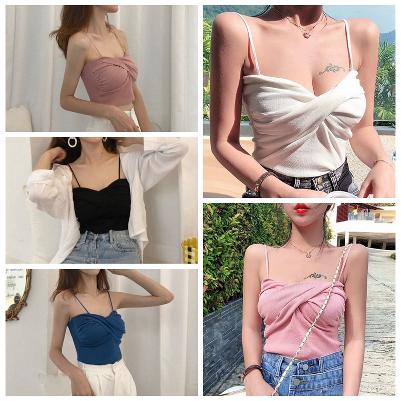 Áo sát nách dây mảnh dệt kim thiết kế màu trơn thanh lịch