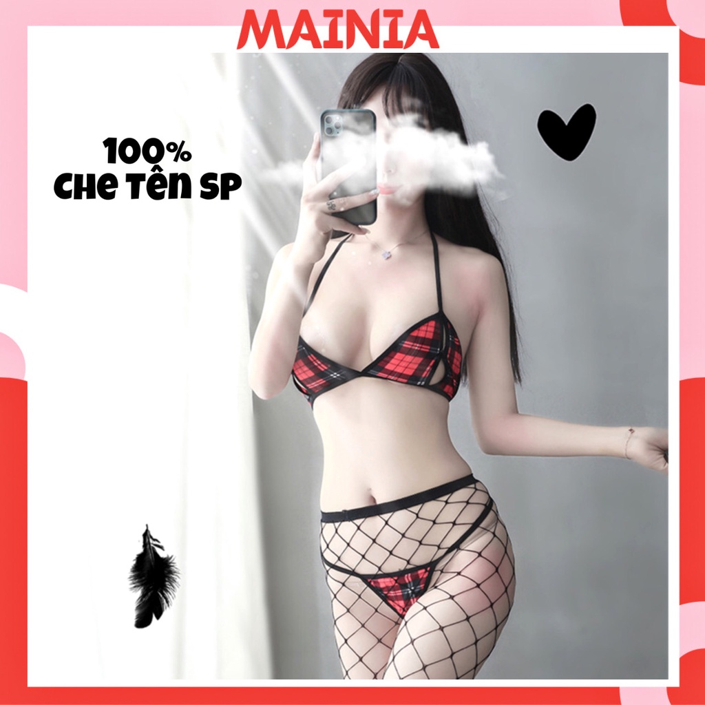 Set Bộ Đồ Lót Gợi Cảm Sọc Caro Đen Đỏ Sexy Gợi Cảm Mainia Shop