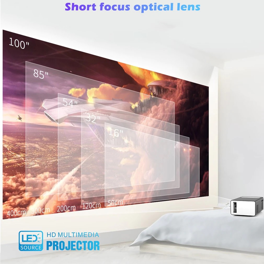 [ Chính hãng ]  T300 LED Máy Chiếu Mini 640X480 Pixels Tặng Thiết Bị Kết nối HDMI Không Dây 2.4G/5G Chromecast 4K