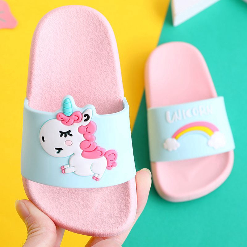 Size 18-41 Kids Cute Unicorn Cartoon Slippers Boy Girls Rainbow Pony Non-slip Slipper Homewear Shoes