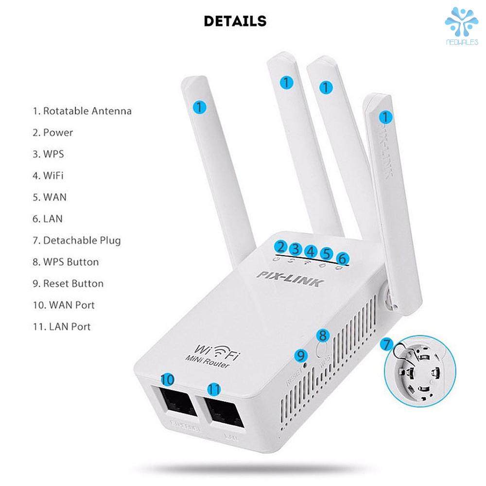 Thiết Bị Khuếch Đại Tín Hiệu Wifi Không Dây 300mbps Kèm 4 Ăng Ten Phích Cắm Us | BigBuy360 - bigbuy360.vn
