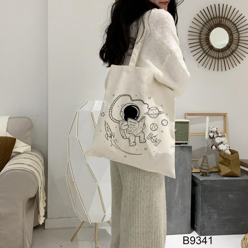 Túi Đeo Vai Vải canvas In Họa Tiết Phi Hành Gia Hoạt Hình Dễ Thương Cho Nữ