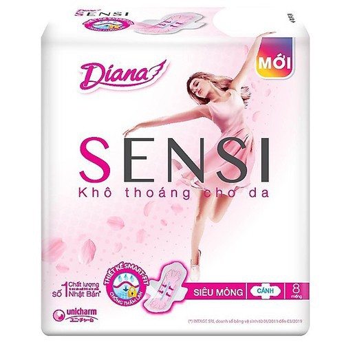 [Chính Hãng]Băng Vệ Sinh Diana SENSI Siêu Mỏng Có Cánh (8 Miếng/gói)