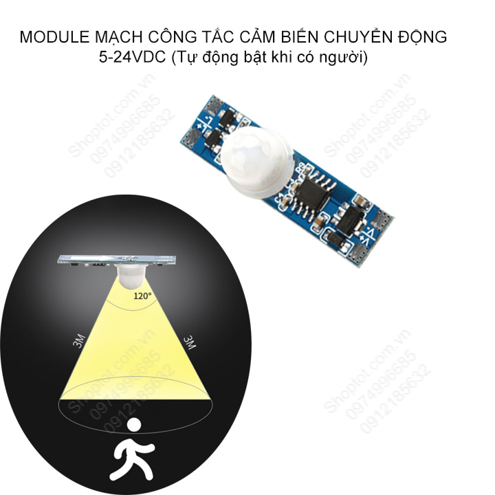 Mạch công tắc cảm biến chuyển động hồng ngoại 5-24VDC 36W, bật tắt đèn led tủ quần áo, tủ bếp