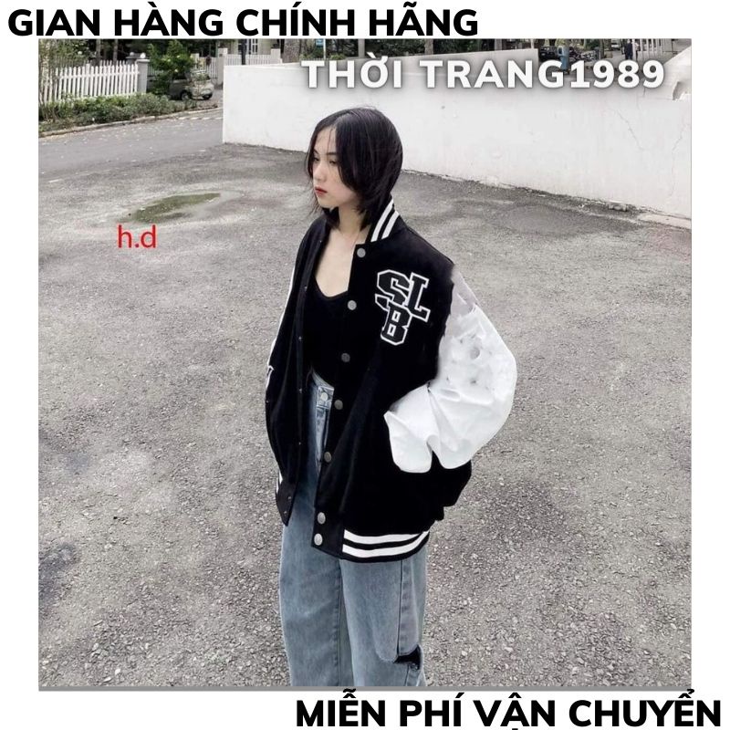 Áo Khoác Bomber Jacket Dù   Form Rộng Phối Chữ Nam Nữ Ullzang Unisex ,áo khoác hàn quóc THỜI TRANG 1989