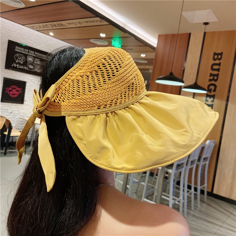Nón rộng vành hở chóp chống tia UV chống nắng thoáng khí thời trang đi biển mùa hè phong cách Nhật Bản dành cho nữ