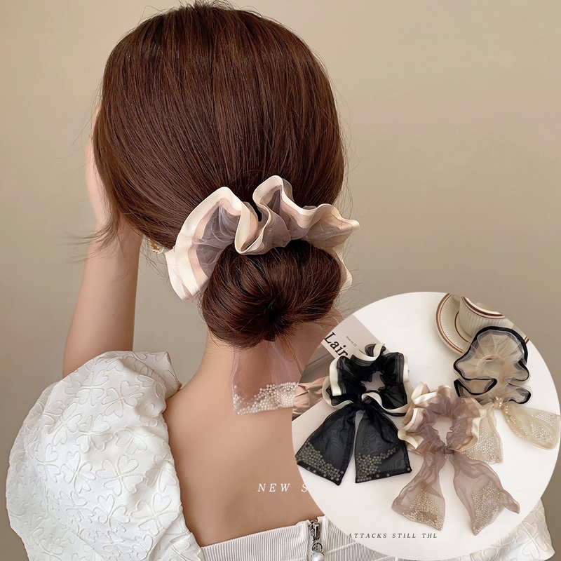 Dây Cột Tóc Lưới Đính Ngọc Trai Nhân Tạo Thời Trang Hàn Quốc