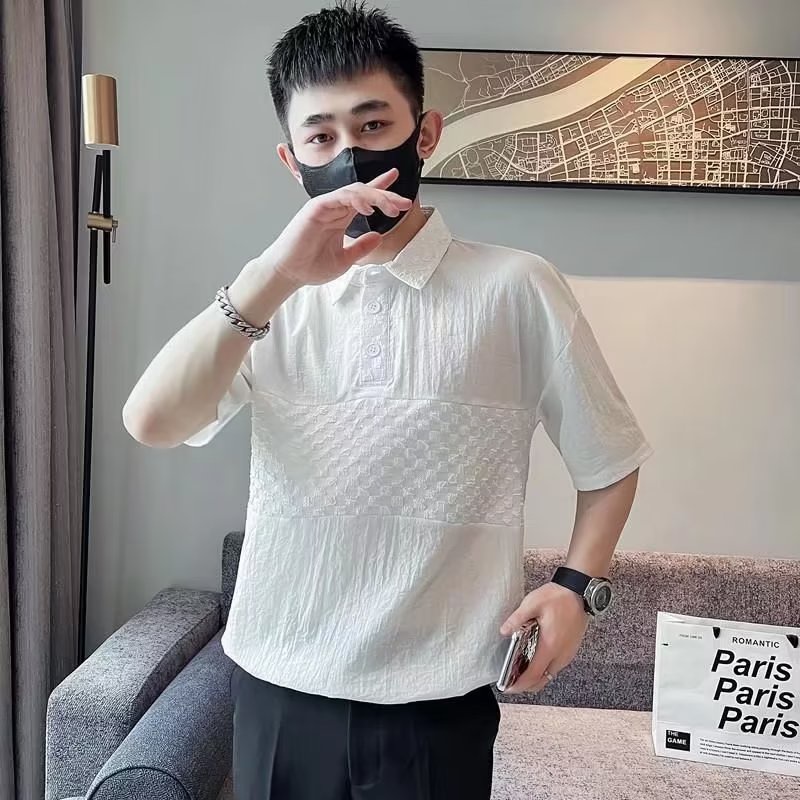 Áo Thun POLO Tay Ngắn Dáng Rộng Cài Nút Thoáng Khí Thoải Mái Phong Cách Hip Hop Đường Phố Hàn Quốc Cho Nam Cỡ M-3XL