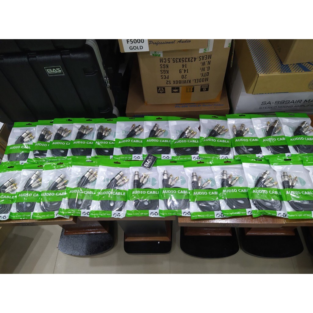 Dây canon âm ra 2 AV hoa sen Kiwi cao cấp bằng đồng - Dây Canon cái ra bông sen 2AV