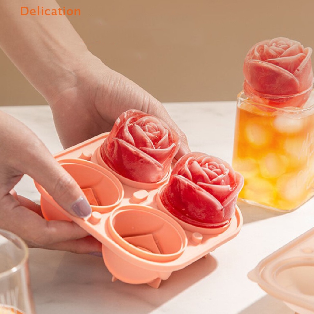 Khuôn Silicone Làm Đá 4 Ô Hình Hoa Hồng 3D Tiện Lợi