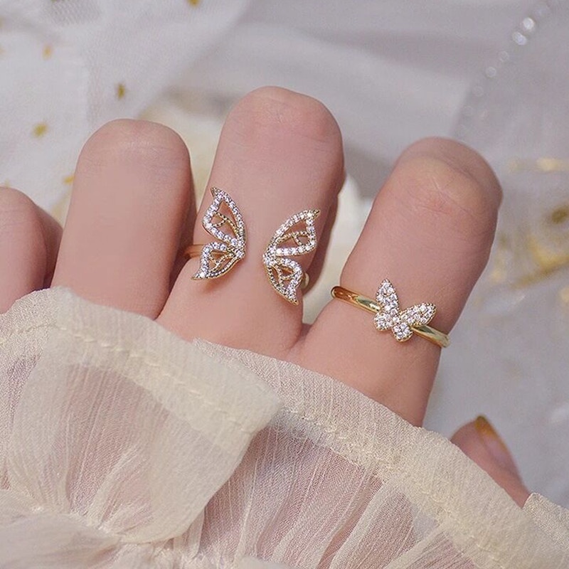 Nhẫn Mở Hình Bướm Đính Đá Tinh Xảo Thời Trang Có Thể Điều Chỉnh Cho Nữ