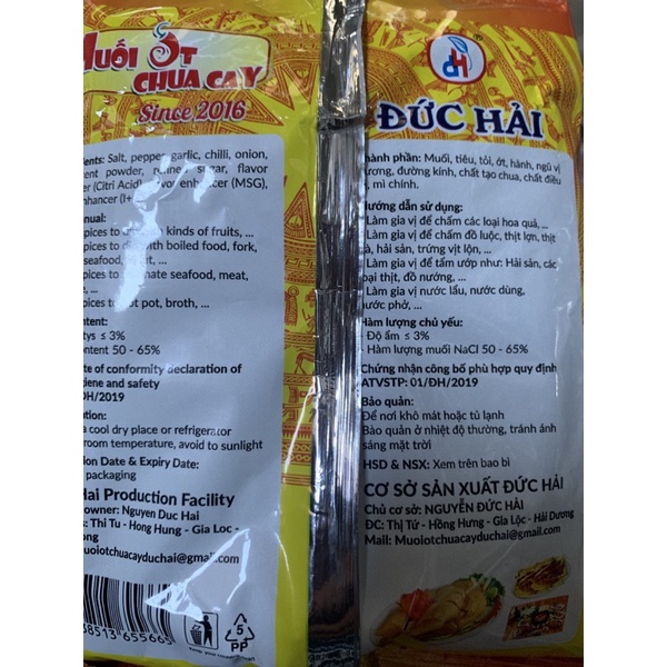 muối ớt chua cay túi 500gr, muối chấm chua cay, muối ăn vặt