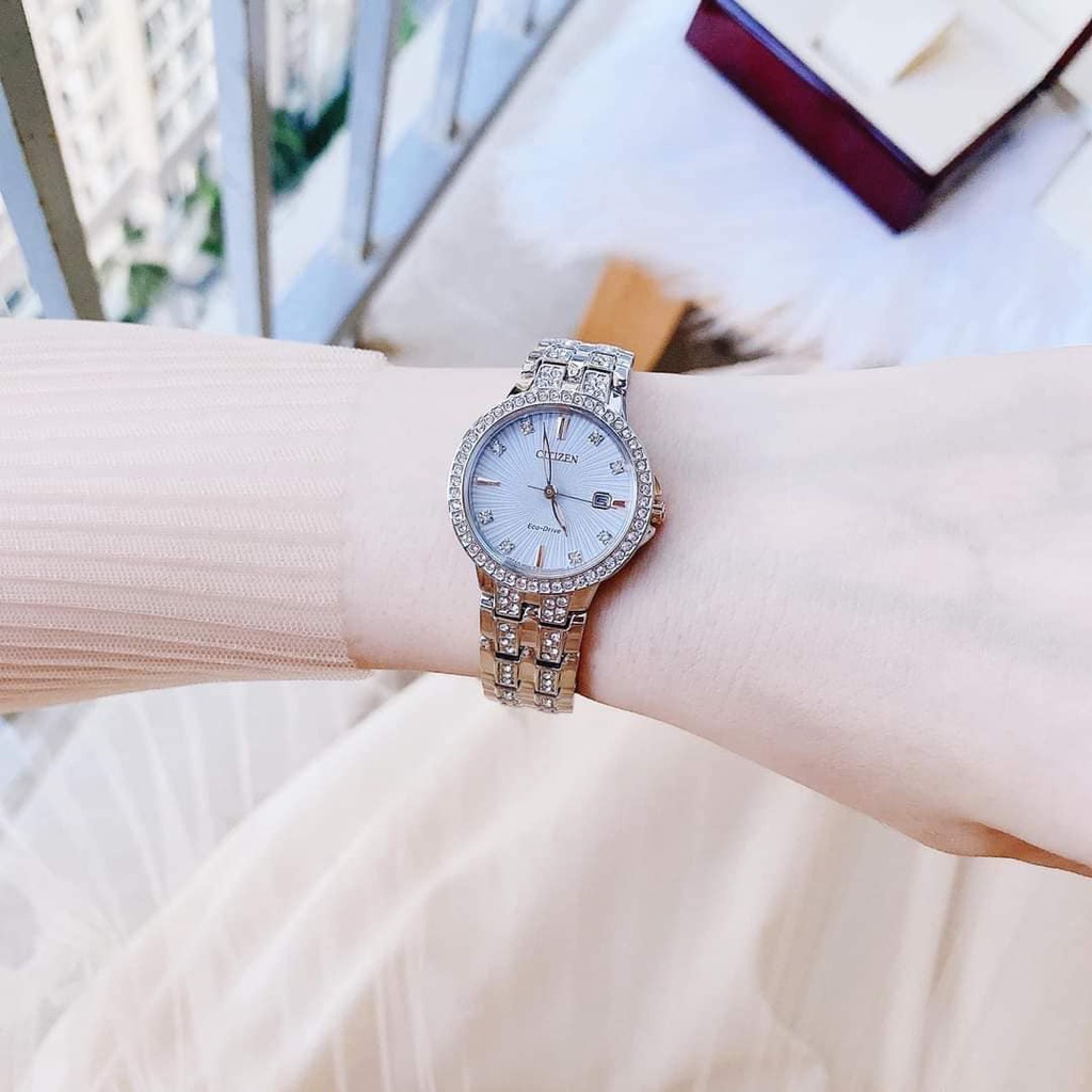 Đồng hồ nữ cao cấp Citizen Eco-Drive EW2340-58A Crystal Accent Silver-Ton chính hãng