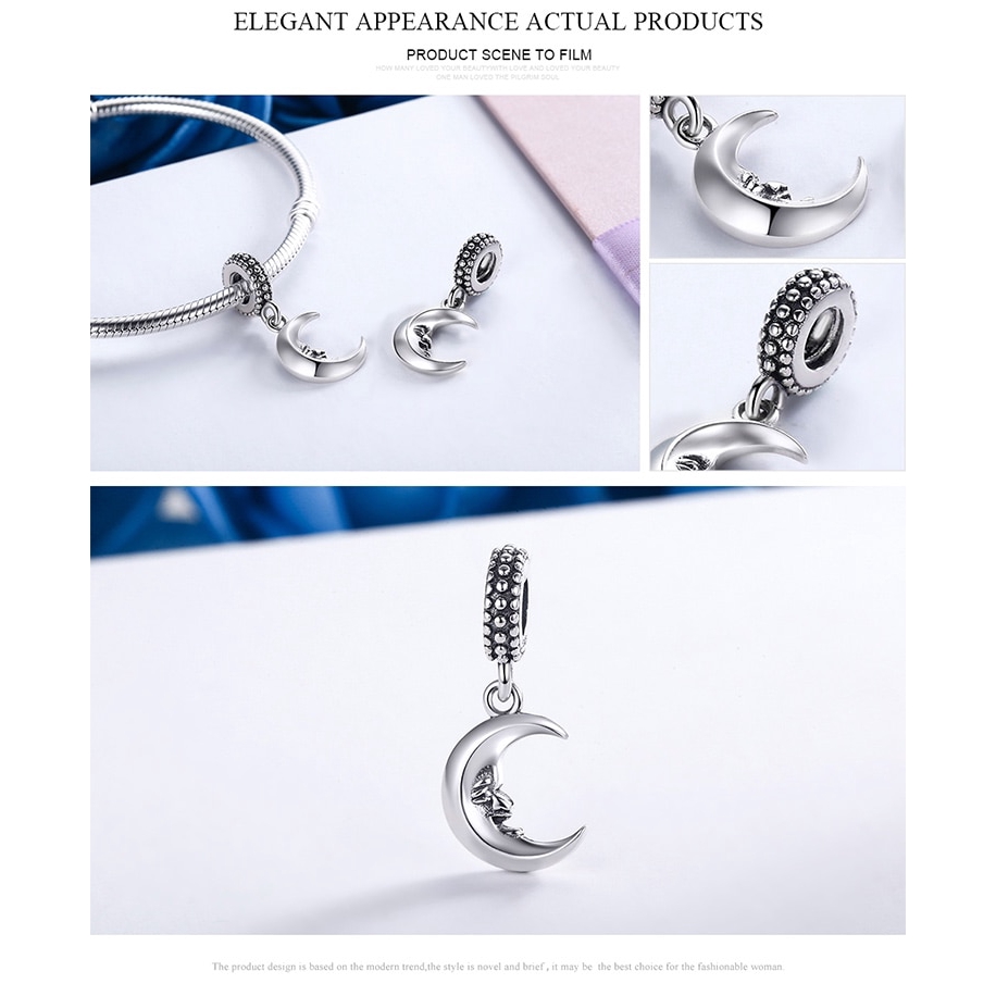 Mặt trang sức BAMOER SCC149 bạc 925 thiết kế hình mặt trăng đáng yêu thời trang độc đáo