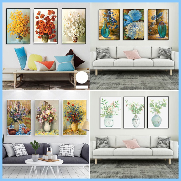 [20 Mẫu] Bộ Tranh 3 Tấm Các Mẫu Bình Hoa Cực Đẹp, Chất Vải Canvas Có Khung Viền Nổi Sang Trọng, Cao Cấp | BigBuy360 - bigbuy360.vn