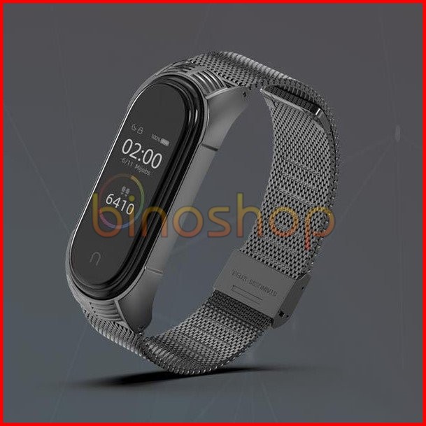 Dây đeo miband 6, miband 5 kim loại mắt lưới viền vân TF, dây đeo thay thế mi band 5, mi band 6 mắt lưới vân TF MIJOBS