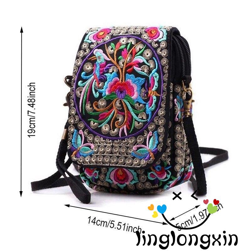 Túi Vải Đeo Chéo Thêu Hoa Phong Cách Cổ Điển