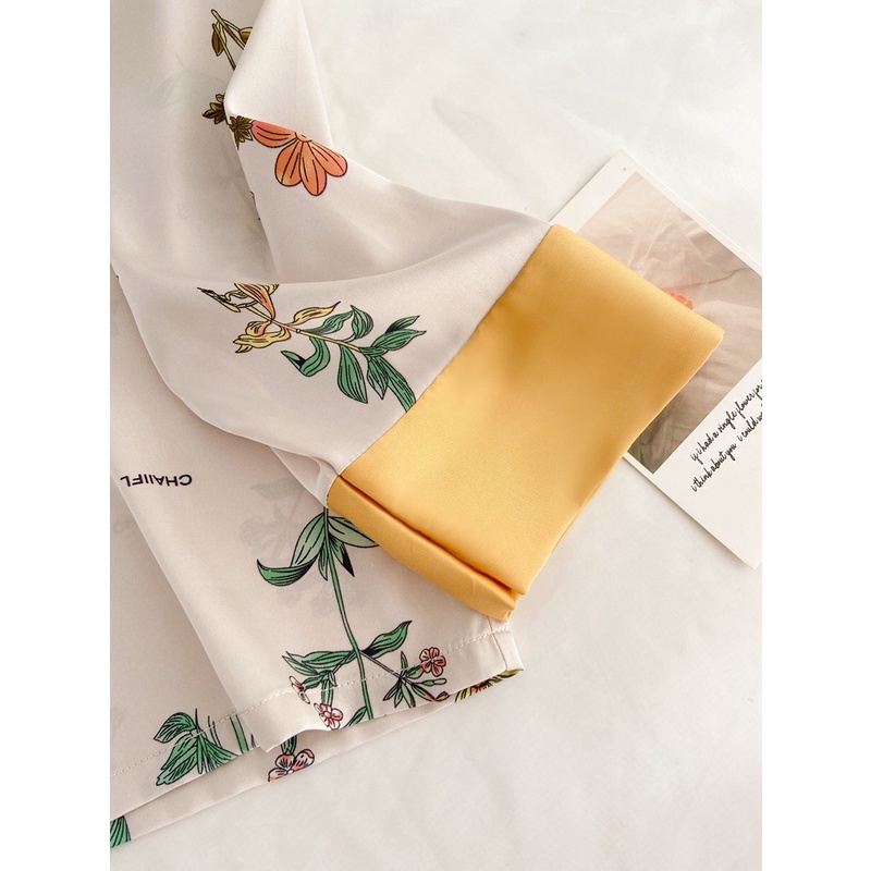 Bộ Đồ Ngủ Vải Lụa Satin Tay Dài In Họa Tiết Thời Trang Chất Lượng Cao Cho Nữ