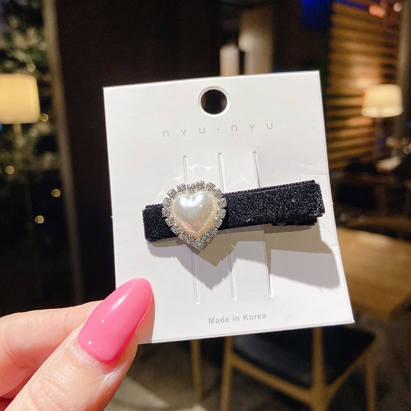 Kẹp tóc vải nhung đính ngọc trai giả phong cách cổ điển Hàn Quốc