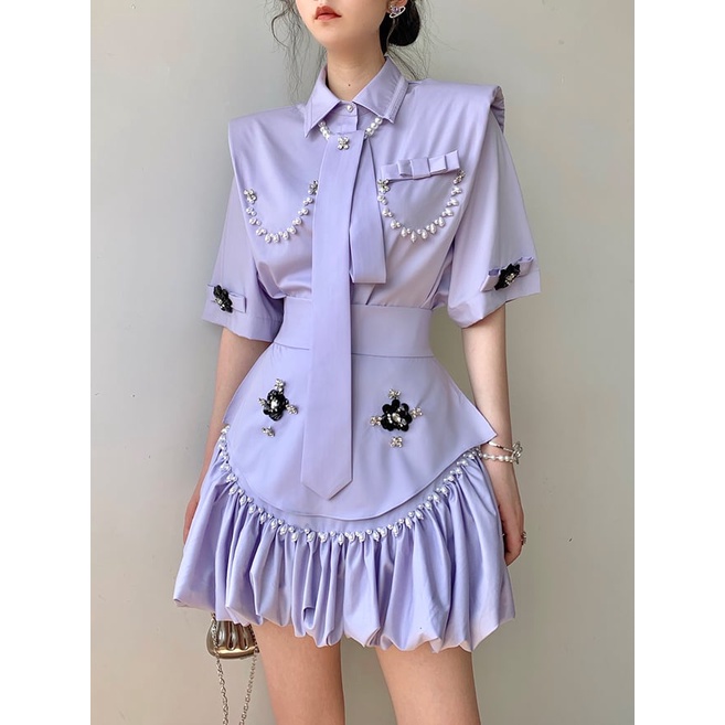 Set Váy Đính Hạt Tím Sang Chảnh Thời TRang Cao Cấp Dành Cho Nữ