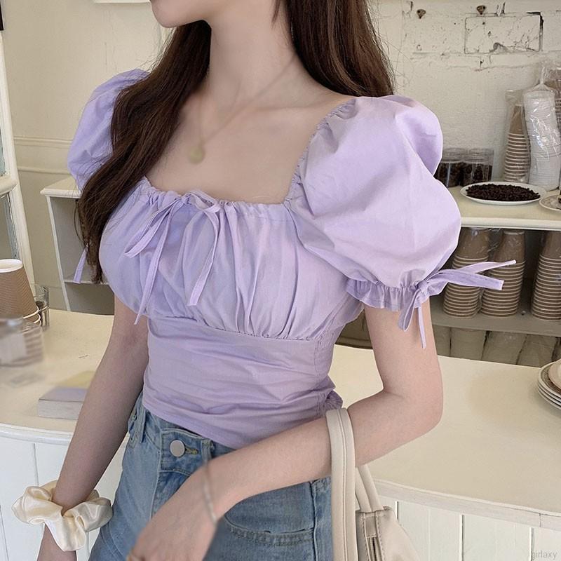 Áo Sơ Mi Ngắn Tay Màu Trơn Phối Nơ Buộc Dây Kiểu Retro Hàn Quốc Cá Tính | BigBuy360 - bigbuy360.vn