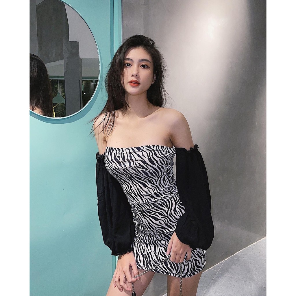 Đầm nhung tay phồng ôm body I HHVINTAGE