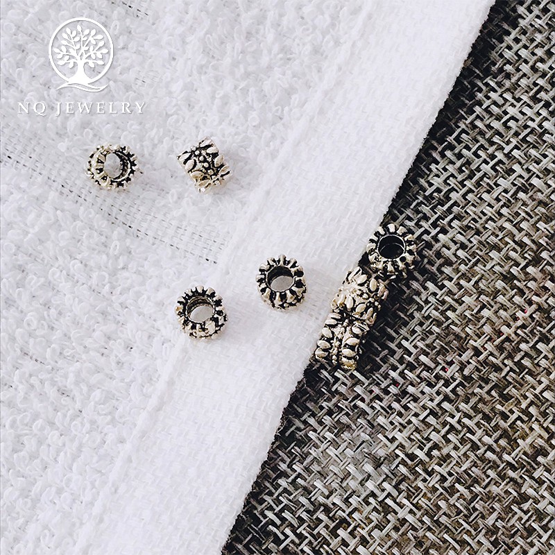 Combo 5 charm bạc chặn hạt hình trụ họa tiết 7mm - NQ Jewelry