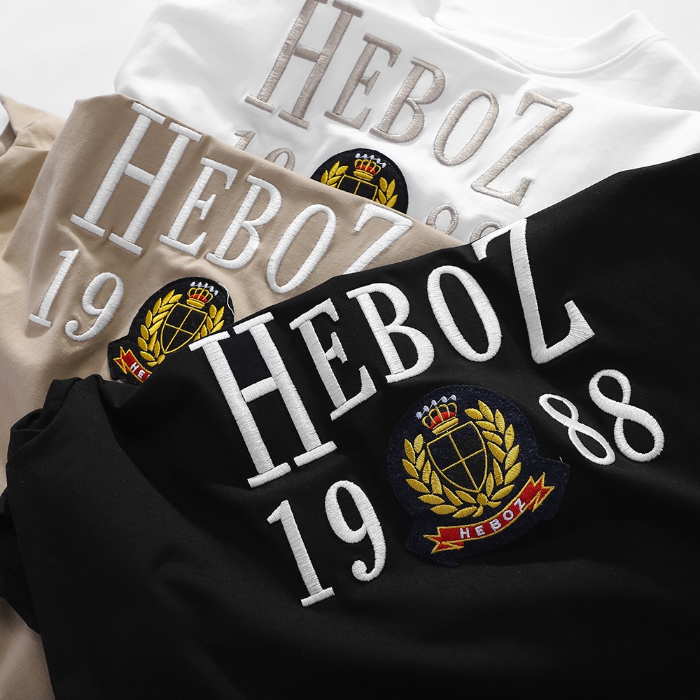 Áo thun nam cổ tròn thêu chữ và logo barley Heboz, chất vải cotton 4 chiều cao cấp 3M - 00001251