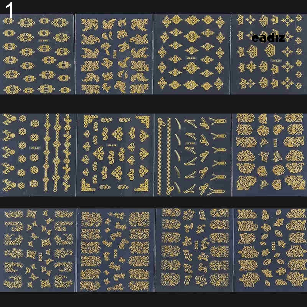 Bộ 12 Miếng Dán Trang Trí Móng Tay Hình Hoa Sang Trọng Cho Nữ