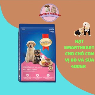 Thức ăn hạt chó con smartheart 400gr vị thịt bò và sữa
