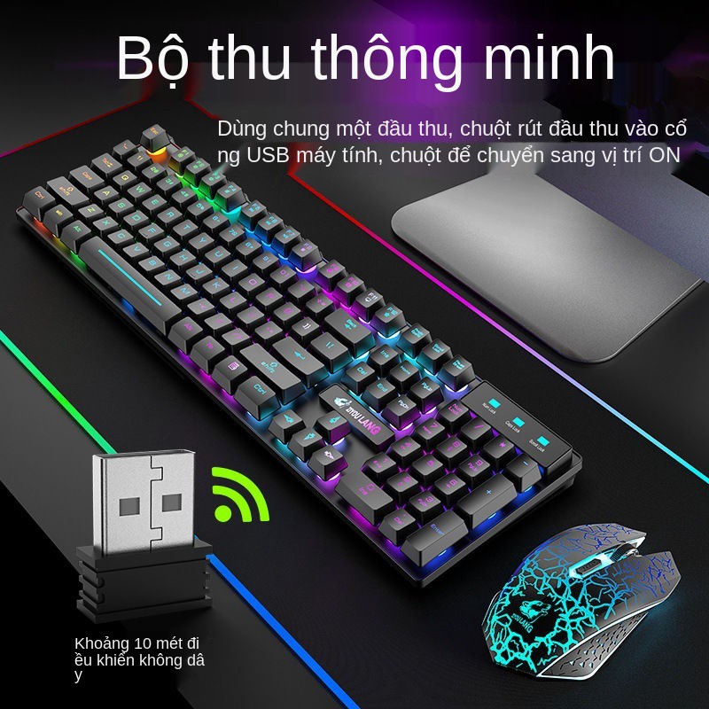 Bộ bàn phím và chuột sạc không dây Free Wolf điều khiển phát sáng máy tính để Cảm thấy xách tay đồ