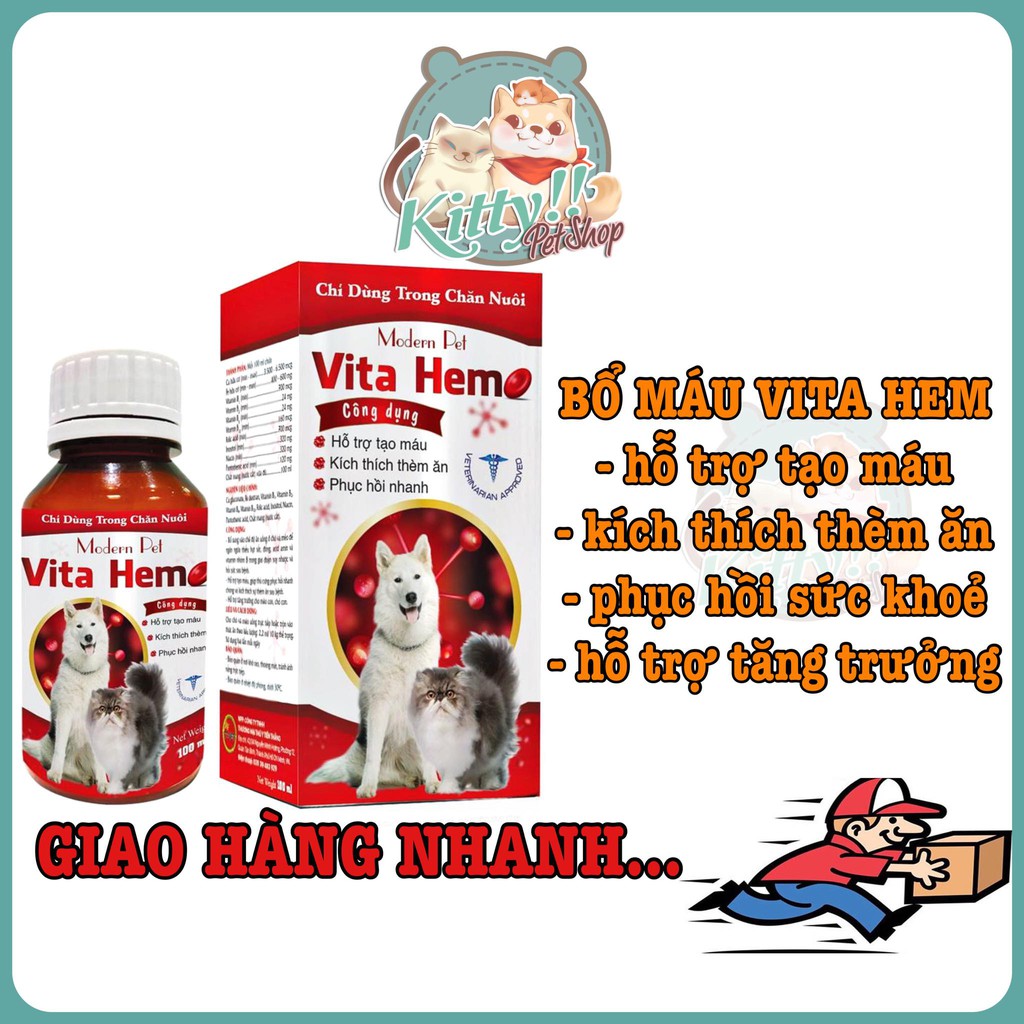 Vita Hem - Vitamin bồi bổ, hỗ trợ tạo máu, phục hồi sức khoẻ. kích thích thèm ăn dành cho chó, mèo Modern Pet 100ml