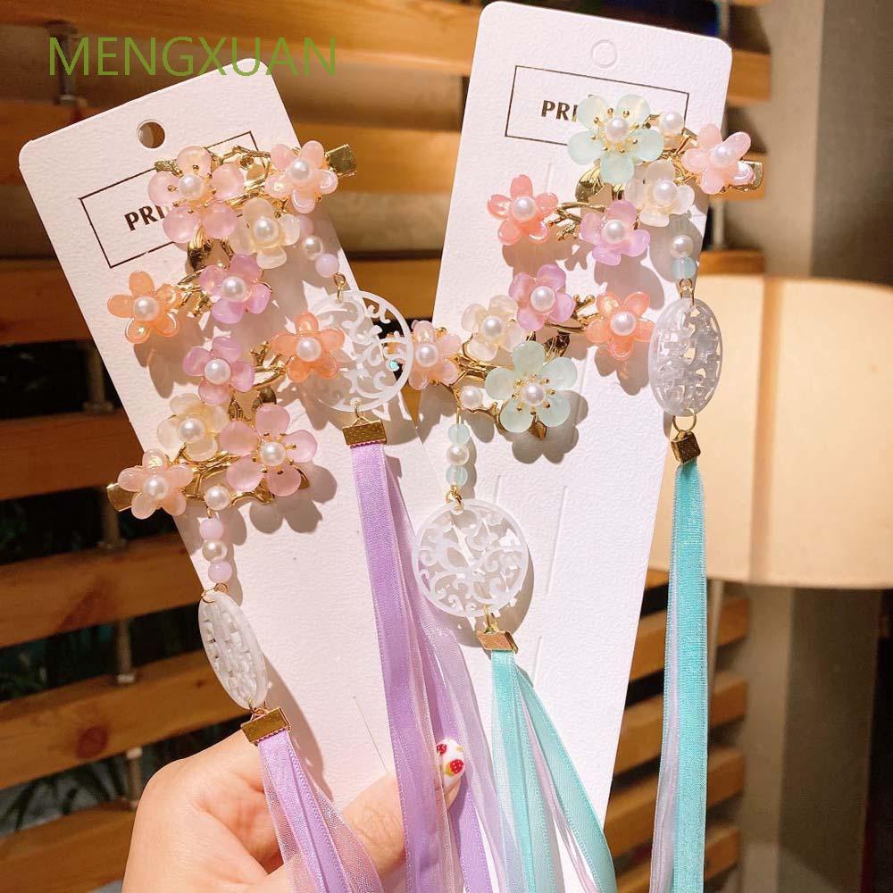 Kẹp tóc phối tua rua trang trí hình bướm/ hoa lá phong cách cổ trang dành cho trẻ em