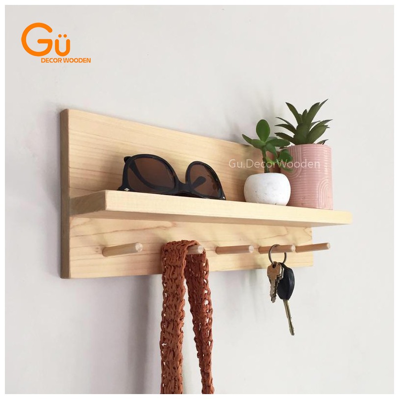 Kệ trang trí treo tường,giá gỗ để đồ GU DECOR, Kệ gỗ gắn tường chất liệu gỗ thông