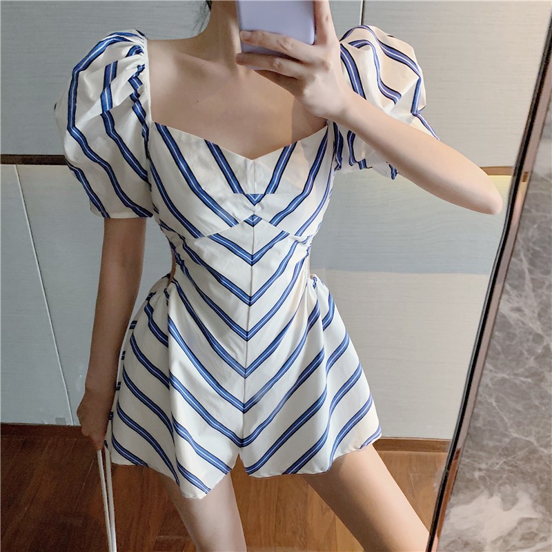 Jumpsuit kẻ cổ vuông gợi cảm Đ486