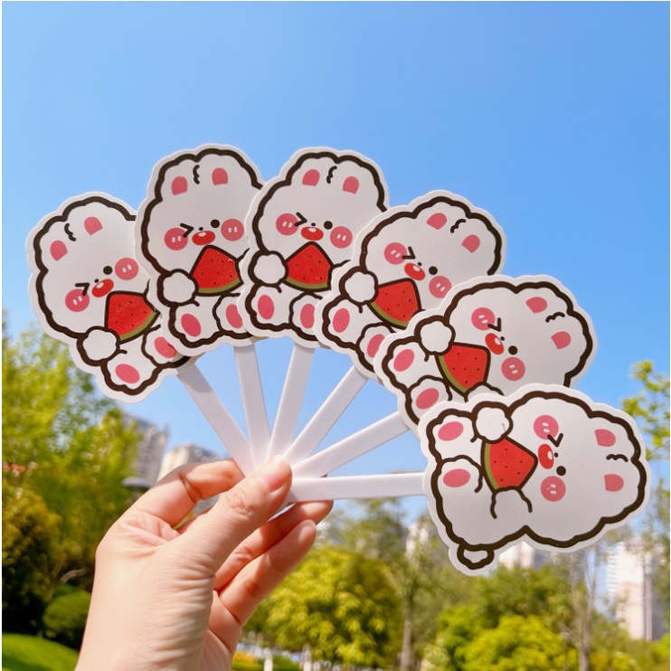Quạt mini cầm tay Gấu Thỏ cute hình tròn 2 mặt đáng yêu màu sắc bắt mắt chất liệu nhựa bền bỉ cho học sinh