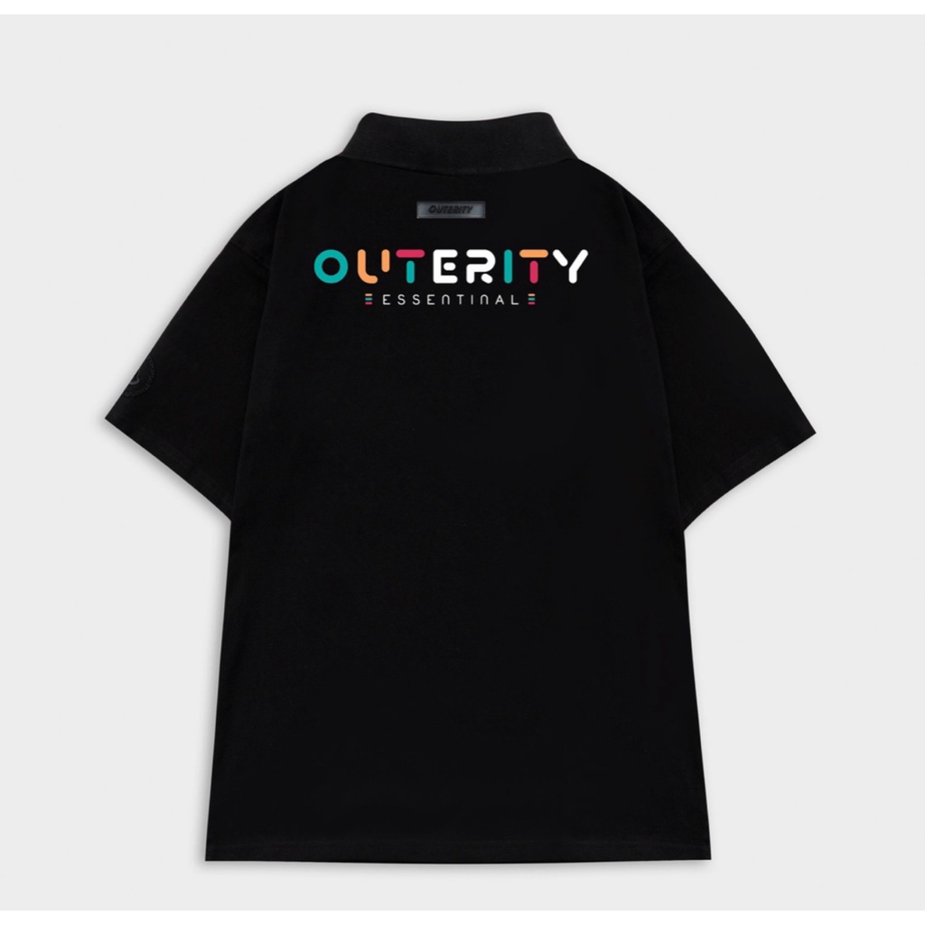 Áo polo Outerity Signature  Đen, áo thun có cổ ngắn tay form rộng unisex cho nam nữ